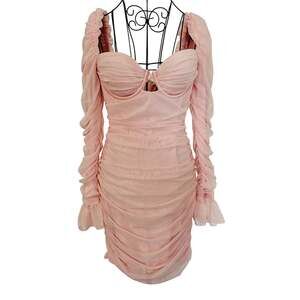 NWT Oh Polly True For You Pastel Pink Coquette Dress Bodycon Ruched Ruffled